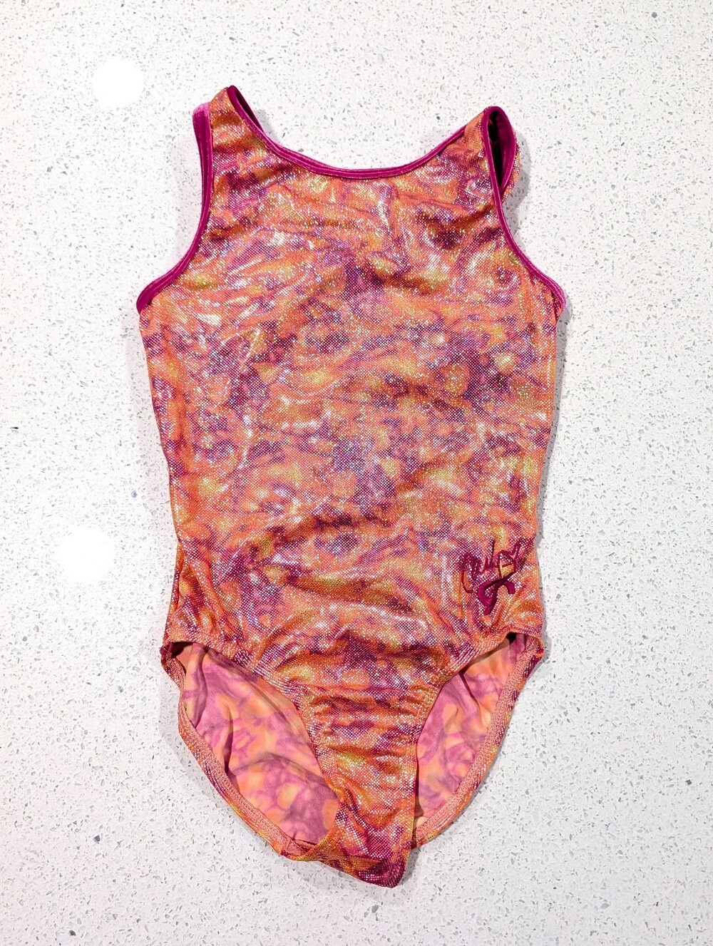 CARLY PATTERSON GK ELITE Gymnastic Dance Leotard CL Large PIXELATED Holographic